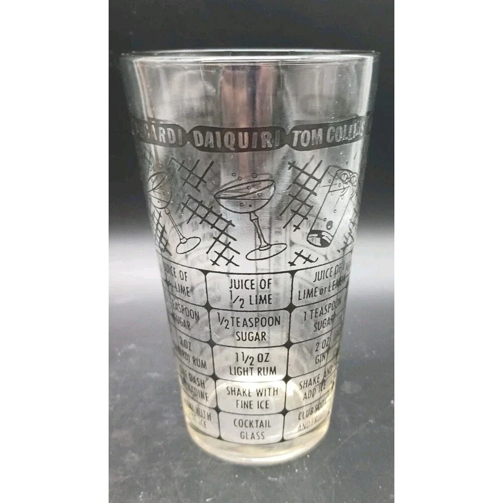 1950s Cocktail Recipe Drink Shaker Mixing Glass VTG MCM Federal Glass Barware